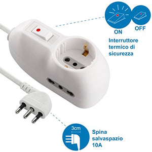 Electraline 62033 Multipresa 3 posti 1 schuko + 2 bivalenti 3m, Bianco