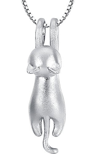 ANEWISH Donna Collana Gatto Pendente s925 Argento Sterling, 45cm - Ilgrandebazar