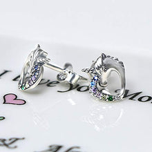Carica l&#39;immagine nel visualizzatore di Gallery, Orecchini unicorno con zirconi cubici S925 argento sterling ipoallergenico...