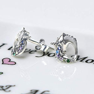 Orecchini unicorno con zirconi cubici S925 argento sterling ipoallergenico...
