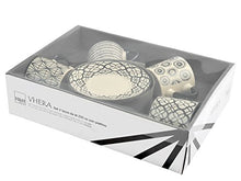 Carica l&#39;immagine nel visualizzatore di Gallery, H&amp;H Vhera Set 4 Tazze Tè con Piatto, Stoneware, Bianco/Nero, 220 ml - Ilgrandebazar