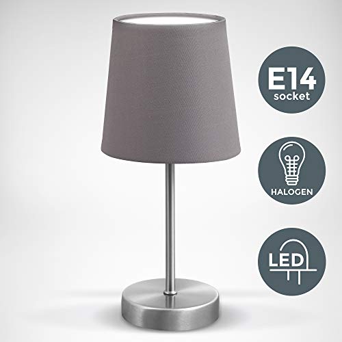Lampada da comodino, tavolo con paralume in tessuto grigio,... - Ilgrandebazar