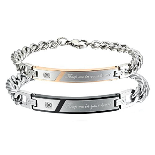 Cupimatch Coppia Lovers Braccialetto Bracciale Acciaio Inox Mosaico zircone... - Ilgrandebazar