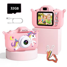 Carica l'immagine nel visualizzatore di Gallery, SeHeTop Macchina Fotografica Bambini, 2.0 Pollici Schermo Ricaricabile Fotocamera Digitale, 1080P Videocamera Regalo Giocattolo di Natale &amp;Compleanno per Ragazze 3-10 Anni, Scheda 32GB (Rosa)