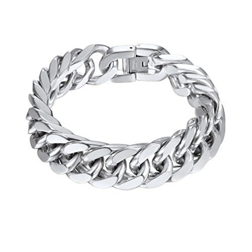 PROSTEEL Bracciale Uomo a Catena Cubana Grossa Robusta, Argento - 17 Mm - Ilgrandebazar