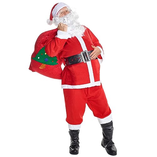 Costume babbo natale,Vestito babbo natale uomo, Pantaloni con fascia elastica, Costume universale da Babbo Natale taglie forti, Set festa di Natale, Cosplay