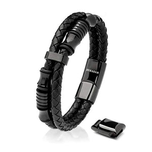 SERASAR | Bracciale in Pelle Premium per Uomo Nero | Speciale - Ilgrandebazar