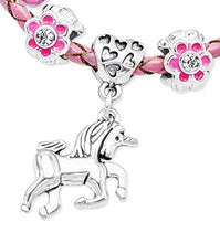Carica l&#39;immagine nel visualizzatore di Gallery, Braccialetto in pelle rosa da ragazza con charm e inserto a forma di... - Ilgrandebazar