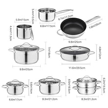 Carica l&#39;immagine nel visualizzatore di Gallery, Velaze, Miki, 14 Pezzi, Set di Pentole Induzione da Cucina, Batteria Pentole Chef Casseruola in Acciaio Inox Cromato Coperchio in Vetro Temperato Padelle Antiaderente per Piastre a Induzione Argento