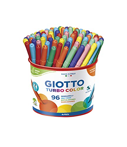 GIOTTO Turbo Color - Barattolo Da 96 Pennarelli A Punta Fine, 2.8 mm, Colori Intensi