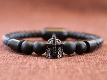 Carica l&#39;immagine nel visualizzatore di Gallery, COAI Bracciale Bolo da Uomo In Vera Pelle Intrecciata con Perle in Onice Elmo