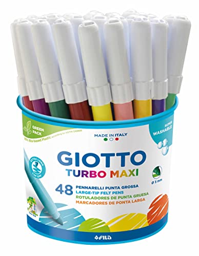 GIOTTO Turbo Maxi - Barattolo Set 12X4 Pennarelli A Punta Larga, 5 mm, Super Lavabili