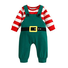 Carica l&#39;immagine nel visualizzatore di Gallery, Geagodelia Tutina Neonato Natale Set di Tutine Natalizie per Neonati Tuta a Maniche Lunghe a Girocollo a Righe Pagliaccetto Bambino Senza Piedini Pigiama Baby Rosso (Verde, 0-3 Mesi)