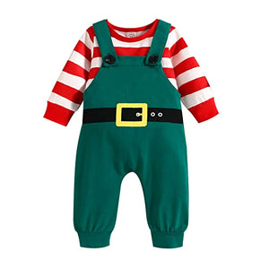 Geagodelia Tutina Neonato Natale Set di Tutine Natalizie per Neonati Tuta a Maniche Lunghe a Girocollo a Righe Pagliaccetto Bambino Senza Piedini Pigiama Baby Rosso (Verde, 0-3 Mesi)