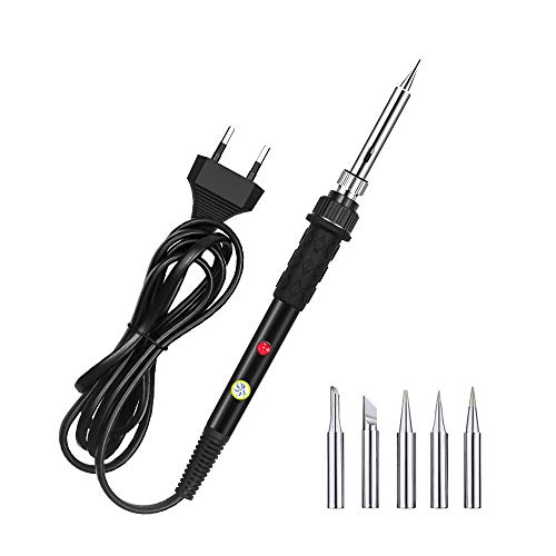Kit Saldatura Stagno Saldatore A Stilo Per Elettronica 60W 220V Temperatura Regolabile 200-450°C 6 Punte Saldatore Laser