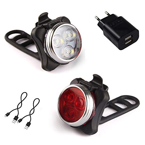 AMANKA Luci per Bicicletta, Set Luce Bici LED Light con 5V/2A...