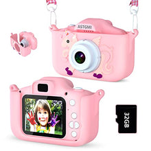 Carica l'immagine nel visualizzatore di Gallery, ASTGMI Macchina Fotografica Bambini, 12MP Mini Ricaricabile Fotocamera Digitale Bambina Videocamera Regalo per Ragazze Ragazzi 3-10 Anni, con Scheda 32 GB, Regali Giocattolo di Natale &amp; Compleanno