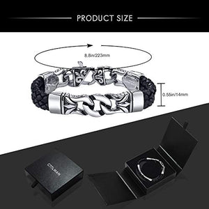 Coolman Bracciale Uomo in Pelle e Acciaio Inossidabile Bracciali Gotico 22cm - Ilgrandebazar