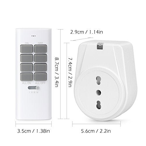 SEC24 Set Prese Radio Telecomandate 6+2 – 3680W, Portata 50m, Programmabili, Per Interni/Elettrodomestici, Bianco