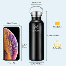 Carica l&#39;immagine nel visualizzatore di Gallery, OMORC Bottiglia Acqua in Acciaio Inox 1000ML/600ML,Borraccia 1000ML, Nero