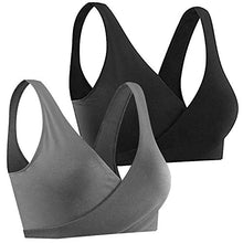 Carica l'immagine nel visualizzatore di Gallery, ZUXNZUX Reggiseno Allattamento Donna Cotone Senza Ferretto XL, Grigio+nero