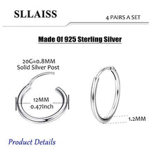 Carica l&#39;immagine nel visualizzatore di Gallery, Sllaiss 4 Paia Mini Orecchini Cerchio 925 Argento per Donne Piccolo Rotondo... - Ilgrandebazar
