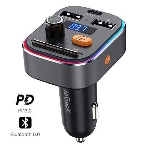 Trasmettitore FM Bluetooth 5.0 per Auto ieGeek, 8 Colori Controluce Pu –