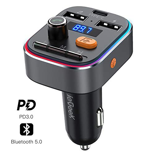 Trasmettitore FM Bluetooth 5.0 per Auto ieGeek, 8 Colori Controluce Pulsante...