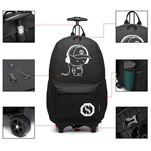 Kono Zaino Trolley per Scuola Impermeabile Ruote Rotolamento Removibile Nero