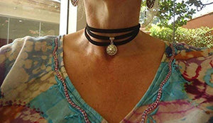 MANDALA SUEDE CHOKER - collare nero involucro - Ilgrandebazar
