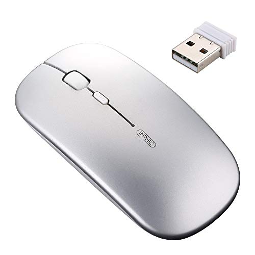 INPHIC Mouse Wireless Ricaricabile, Ottico Mini Argento chiaro –