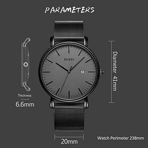 BUREI Uomo Donna Orologio da polso al quarzo classico Grigio Scuro-nero