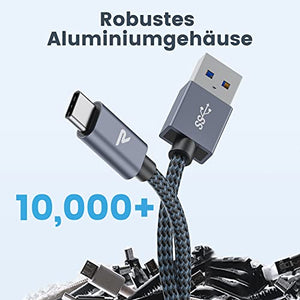 RAMPOW Cavo USB Type-C [USB 3.0, 1M], Cavo USB C Ricarica Rapida 3A QC 3.0, Cavo USB C Compatibile per Samsung S22/S21/S20/S10, iPhone 15/15 Pro, Huawei, Xiaomi, OnePlus - Grigio Siderale