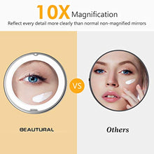Carica l'immagine nel visualizzatore di Gallery, BEAUTURAL Specchio per Trucco Makeup con Ingrandimento 10X e Luce LED, Specchio Cosmetico Giunto Sferico Orientabile e Ventosa, a Batterie