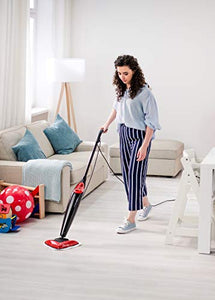 Vileda Steam Scopa a Vapore con 2 Panni in Microfibra, Filo di 6 m, per Pavimenti, per Parquet, per Tappeti, 1550 W, 0.4 Litri, Plastica, Nero/Rosso