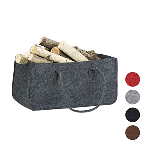 Relaxdays 10021755_139 Borsa Portalegna per Camino in Feltro Cesto Grigio