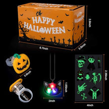 Carica l'immagine nel visualizzatore di Gallery, HAUSPROFI Anelli Luminosi a LED per Bambini di Halloween, 54 Pezzi LED Glow Party Light Up Toys - Collana ad Anello Lampeggiante Tatuaggi temporanei per Halloween Party Supply Borse Filler