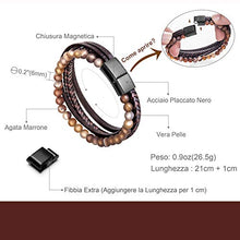Carica l&#39;immagine nel visualizzatore di Gallery, Murtoo Bracciale Uomo Pelle e Pietra Naturali con Chiusura Giove - Ilgrandebazar
