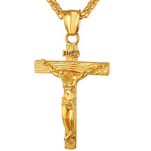 Carica l&#39;immagine nel visualizzatore di Gallery, U7 Collana Pendente Crocifissa Cindolo Croce Gesù INRI 01 Oro + Catena Grano - Ilgrandebazar