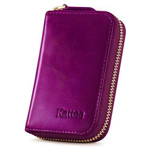Kattee Porta Carte di Credito in Vera Pelle con Protezione RFID, Viola Rossa