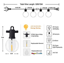Carica l'immagine nel visualizzatore di Gallery, ZOTOYI LED Catena Luminosa Esterno, 15M Catena Luci Stringa Giardino IP65 Impermeabile con 25+2 G40 Lampadine, Luci da Esterno e Interno per Natale Matrimonio Partito, Bianco Caldo
