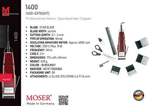 Moser 1400-0278 Tagliacapelli Professionale a Rete con Accessori, filo