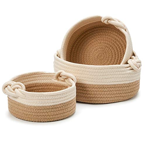 EZOWare Set di 3 Cesto Contenitore in Maglia Organizer, Marrone E Beige
