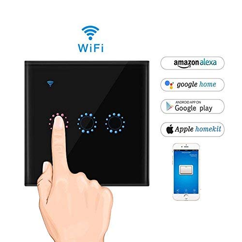 Interruttore Wifi con LED Touch Screen Casa Intelligente #3, Nero - Ilgrandebazar