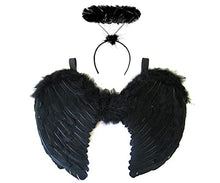 Carica l&#39;immagine nel visualizzatore di Gallery, Redstar Fancy Dress Ali Angelo e Aureola Angelo Neri - Costume Angelo Donna con Ali e Cerchietto Nero, Costume Halloween Donna Angelo Nero, Costume per Adulti Angelo Caduto