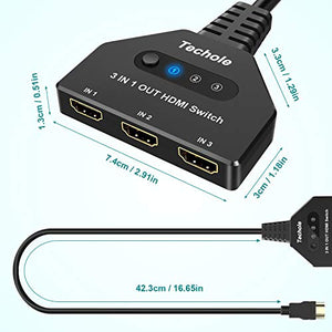 Switch HDMI 4k, Techole Interruttore 3 In 1 Out con Cavo, Supporta 4K,...