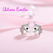 Carica l&#39;immagine nel visualizzatore di Gallery, Orecchini unicorno per ragazze, Rosa Argento 925 a bottone...