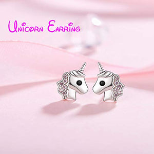 Orecchini unicorno per ragazze, Rosa Argento 925 a bottone...