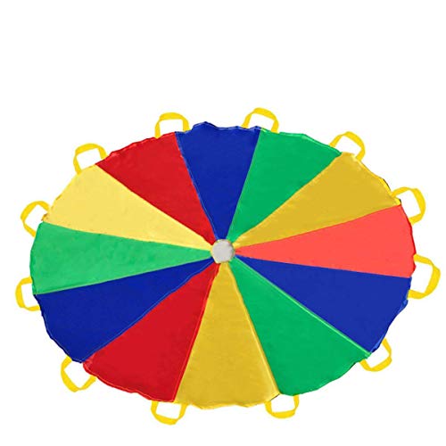 Paracadute Ludico Arcobaleno da Gioco Diametro Set Festa per Bambini 'con 12 Manici 350 cm