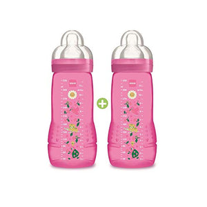 MAM Biberon Seconda Età colorato, 330 ml, da 6 Mesi, Set di 2, Rosa - Ilgrandebazar